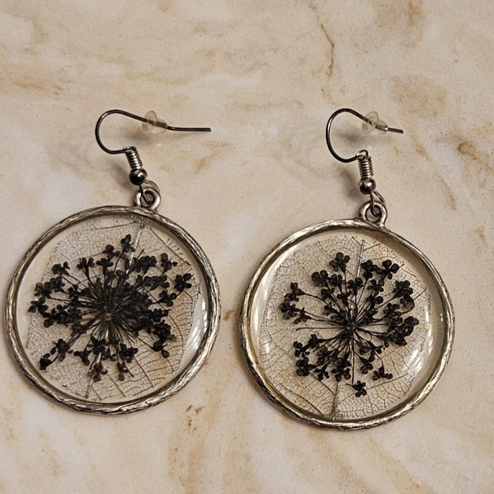 Round Pressed Flowers Resin Earrings